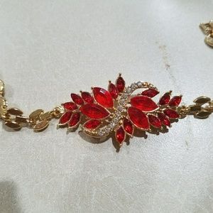 Delicate Gold and Red Stone Bracelet